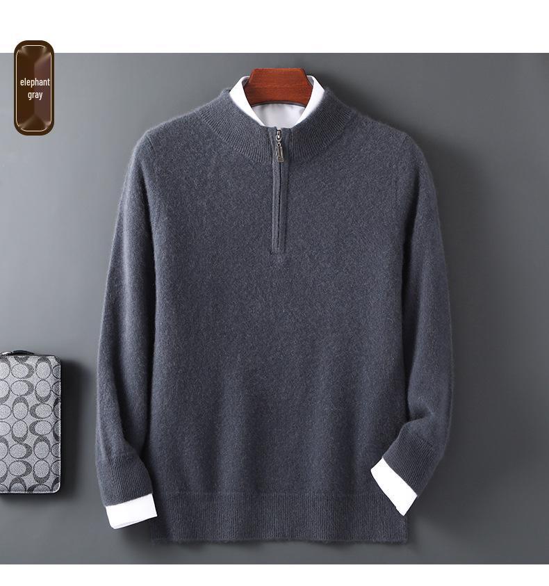 Men's 12-Gauge Zipper Sweater with Half-High Collar - Versatile Knitwear for Autumn/Winter Commute