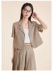 Beige Women's Slim Fit Short-Sleeve Suit Jacket - Petite 2025 Spring Collection