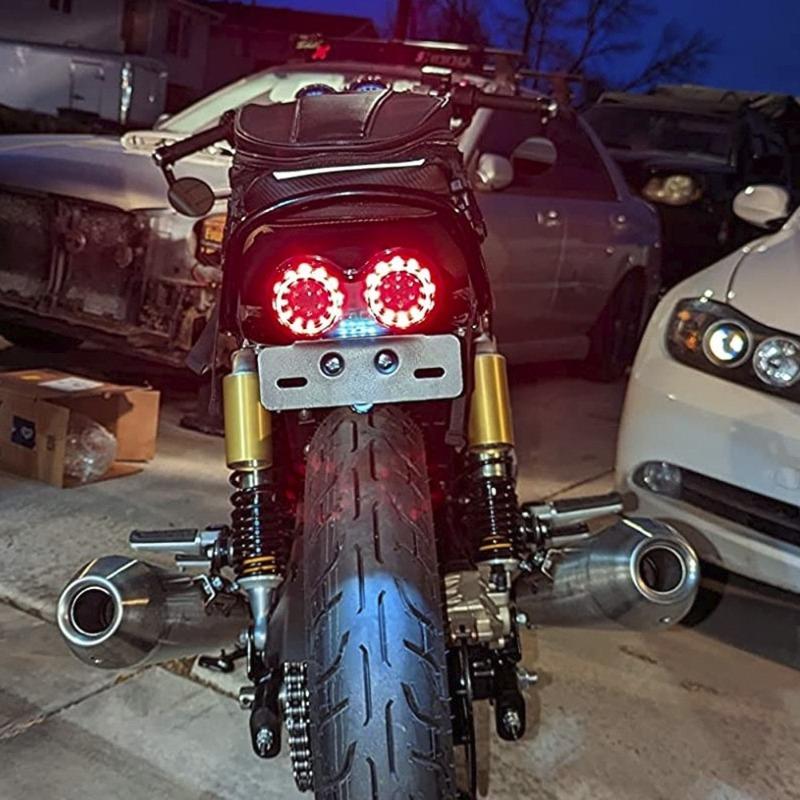 Universal Honda Yamaha LED Motorcycle Tail Light Integrated Brake Turn Signal Light Stop Warning Lamp with License Plate Bracket