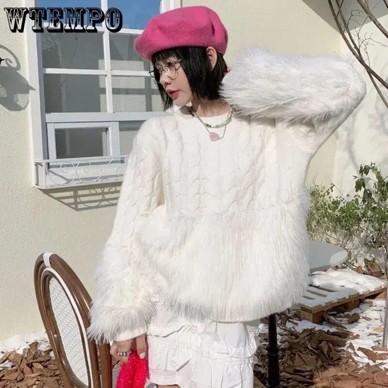Pink Tassel Women's Sweater Short Sweet Knit Fried Dough Twist Pullover Loose Pull Jumper Thicken Keep Warm Long Sleeve Top Autumn Winter