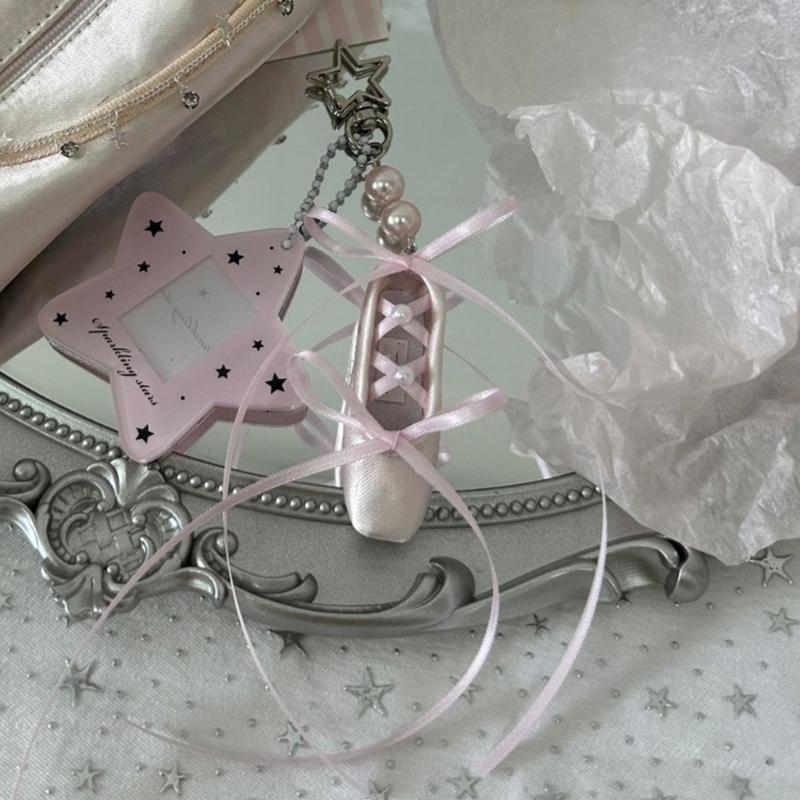 Elegant Ballet Shoe Keychain Handmade Dance Gift For Ballet Lovers With Pearls And Satins Finish for Bag Purses Backpack