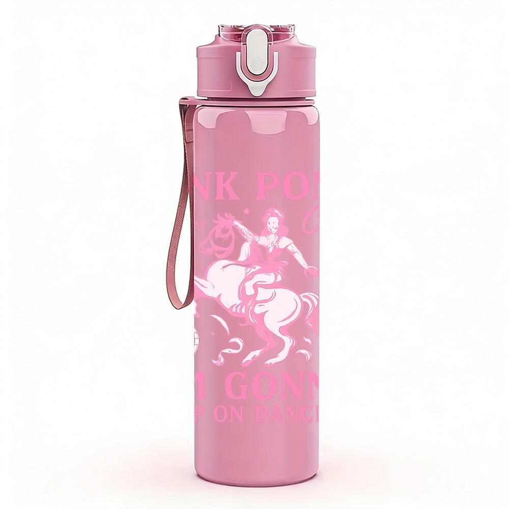1PC Pink Pony Club Letter Print 750ml Color Plastic Sports Water Bottle Leakproof Flip Straw Lid Suitable for Sports Office Home Use