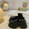 White retro loafers British style versatile height increase muffin thick sole with skirt small leather shoes one pedal