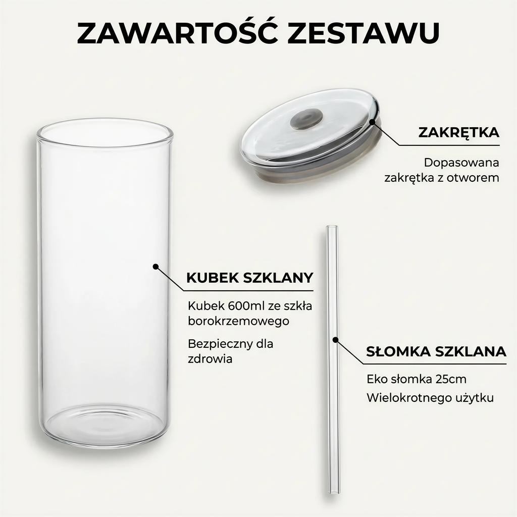 MUG GLASS BOTTLE WITH STRAW 600ml TRANSPARENT GLASS LID