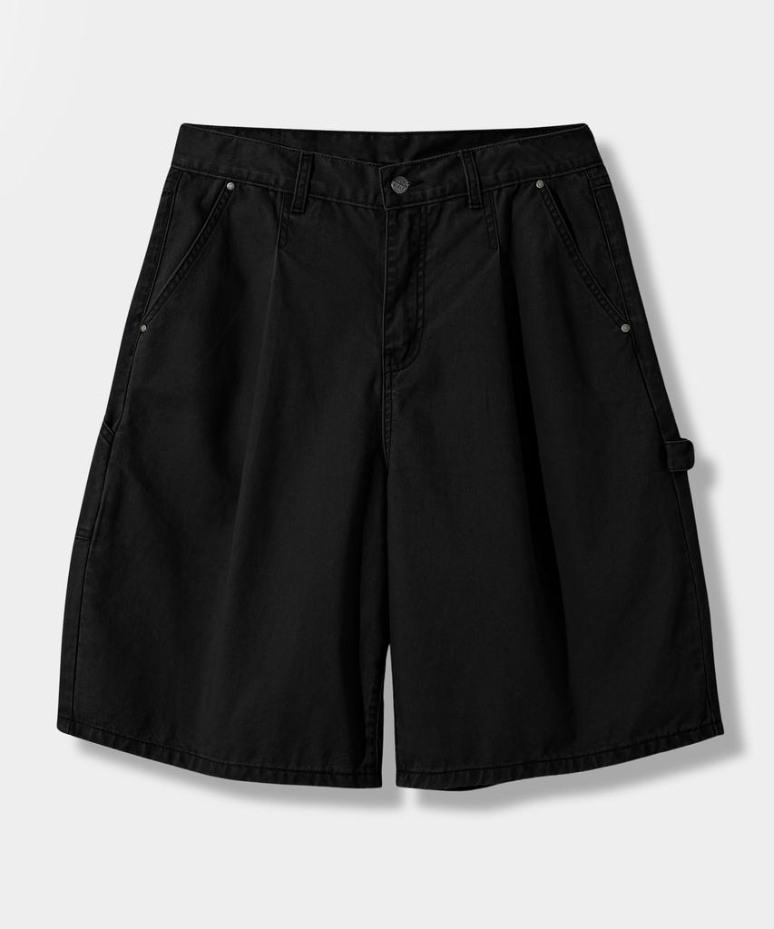 Dimiteulibeullaeg Bio-Washed Carpenter Bermuda Cotton Pants_Black