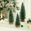 Mini Christmas Trees Artificial Pine Tabletop Decor Snow Top Dark Green Silver White Wood Base Xmas Party Decoration Decoration