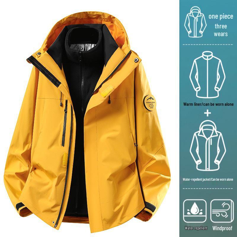 Camel Unisex 3-in-1 Mountaineering Jacket: Graphene-Lined, Windproof, Waterproof, and Warm, New Style, Two-Piece Set.
