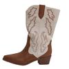 Embroidered Western Cowboy Split Color Pointed Toe Thick Heel Women's Boots Autumn Winter New Style Mid-Calf Knight Boots