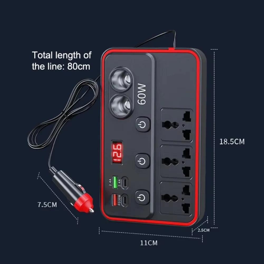 150W Cigar Lighter Adapter Inverter  PD Type-C USB Charger DC 12V 24V to AC 220V Auto Charger Converter Adapter