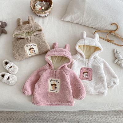 Maglione con cappuccio e pelliccia invernale per bambini 2025: Pullover Spesso Stile Coreano per Ragazze con Applicazione a Toppa.