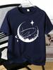 Moon Planet Star Space Line Art Print Unisexs Crew Neck Short Sleeve Casual Basic Summer Daily Soft Comfort Fit Wear Tee Shirt