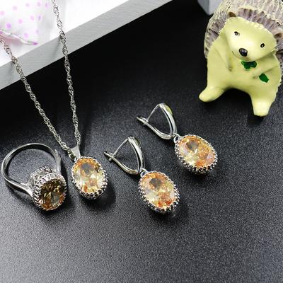 Zircon Necklace Bride Jewelry Colorful Set Female Necklace Earrings Ring Three Piece Jewelry.