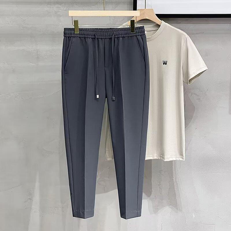Casual Cropped Pants Men Anti Wrinkle Korean Style Draped Trousers Cone Shape Spring Summer Long Pants