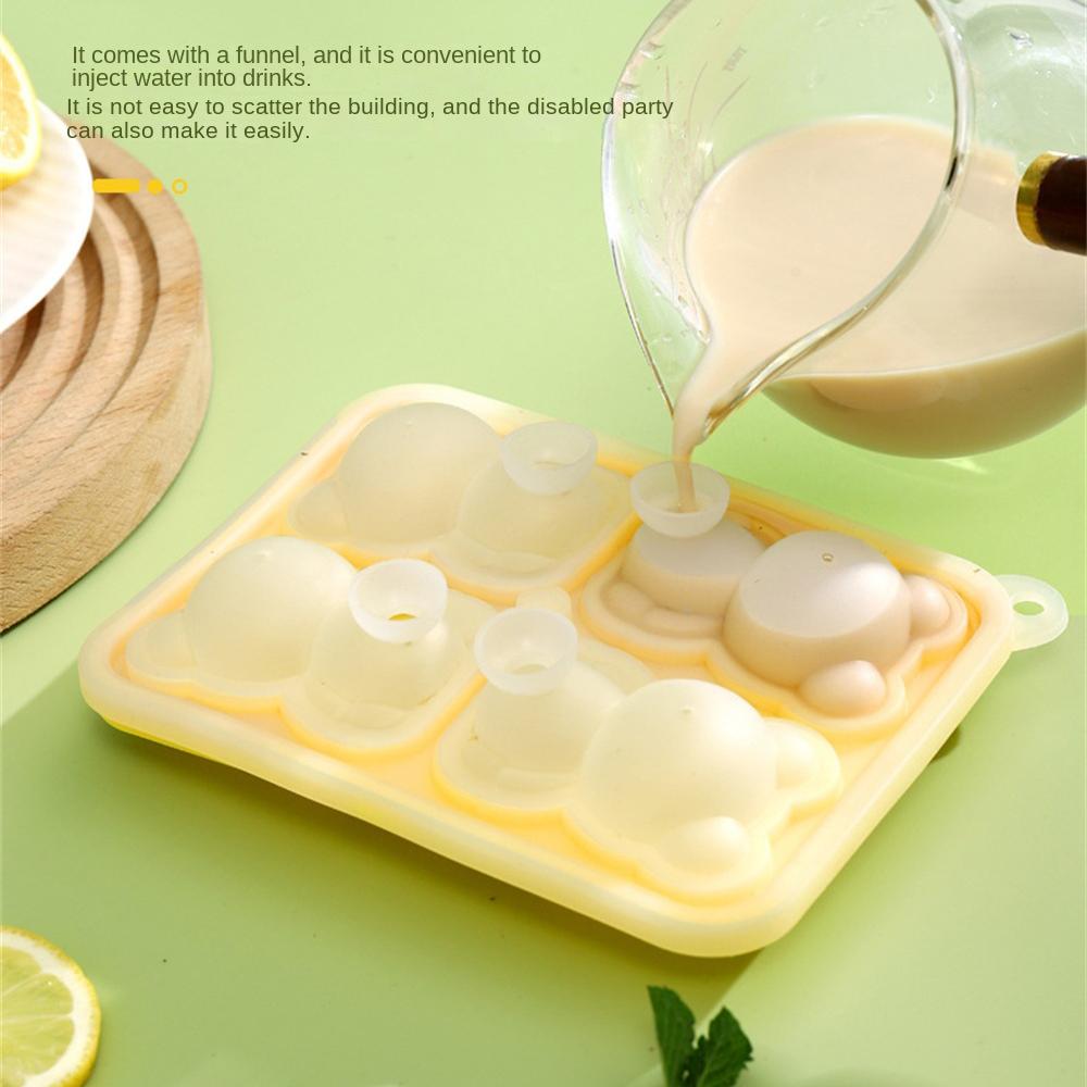4 Grid Silicone Ice Cream Maker Mold Create Cute Teddy Bear Shape Ice Block Mold With Lid Summer Household Kitchen Accessories