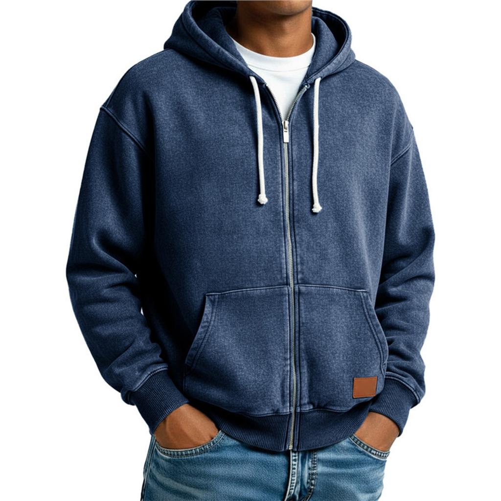 Mens Color Hoodies Distressed Look Full Zip Up Hoodies Spring Fall Casual Hooded Outerwear Jacket