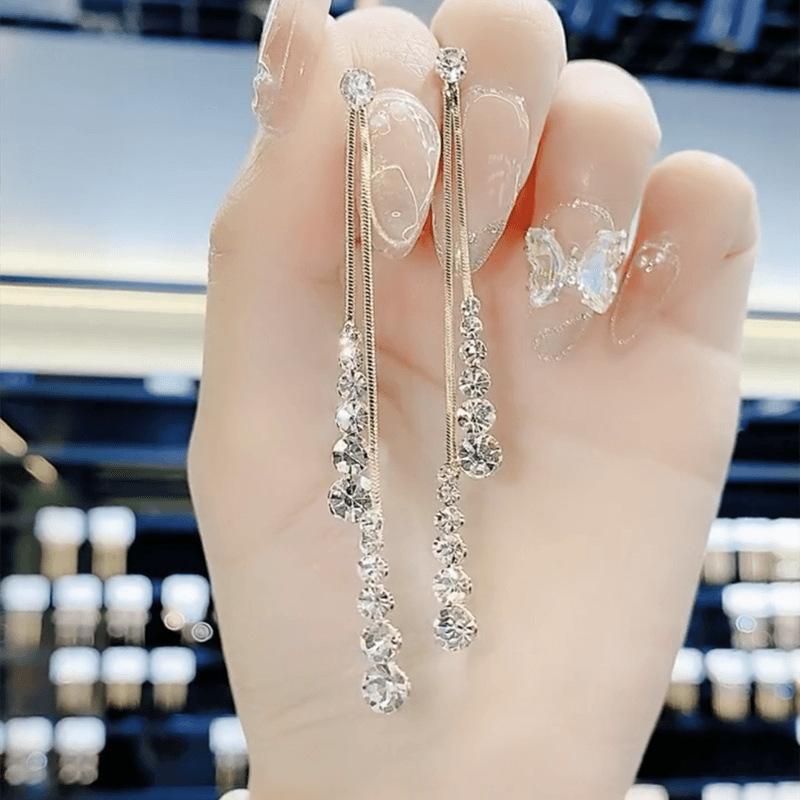 Elegant Crystal Tassel Earrings 2023: Chic 925 Silver Pins, Stylish and Unique Long Drop Design