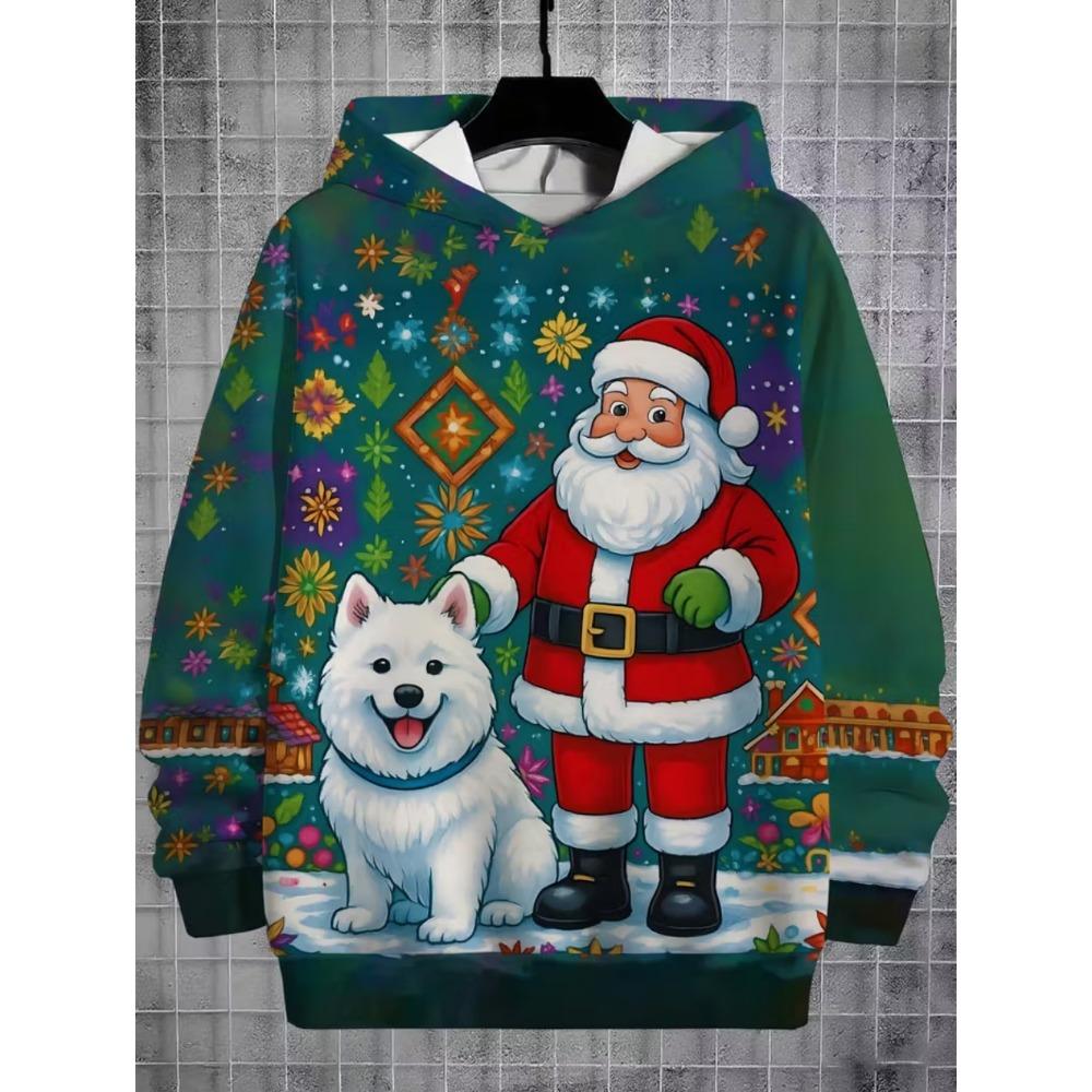 Child Sweatshirt Christmas Hoodie Cartoon Kawaii Santa Claus Print Sweatshirt for Girls Funny Holiday Party Clothes for Children