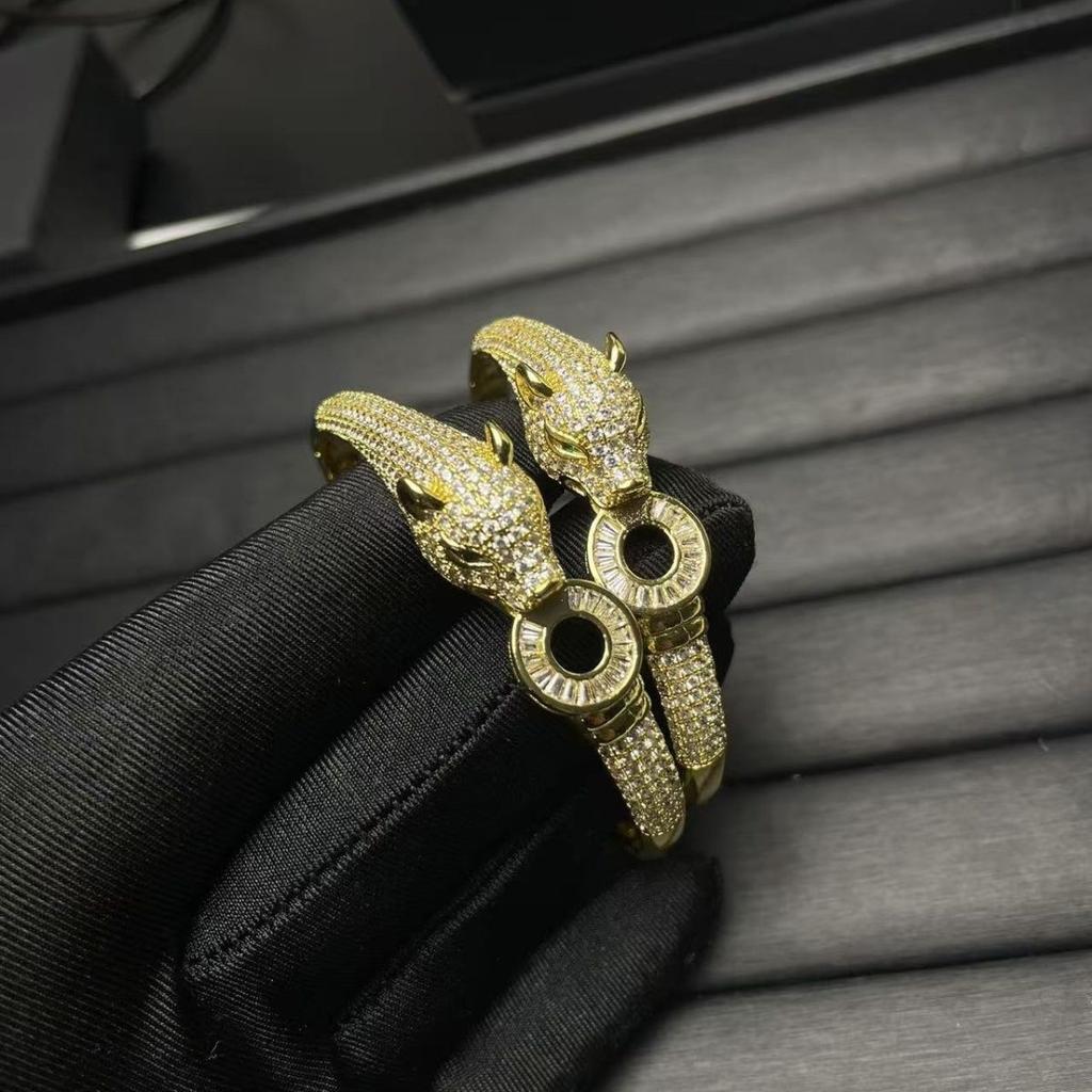 Fashionable Zircon Leopard Head Bracelet Fashionable Open Bracelet for Men and Women