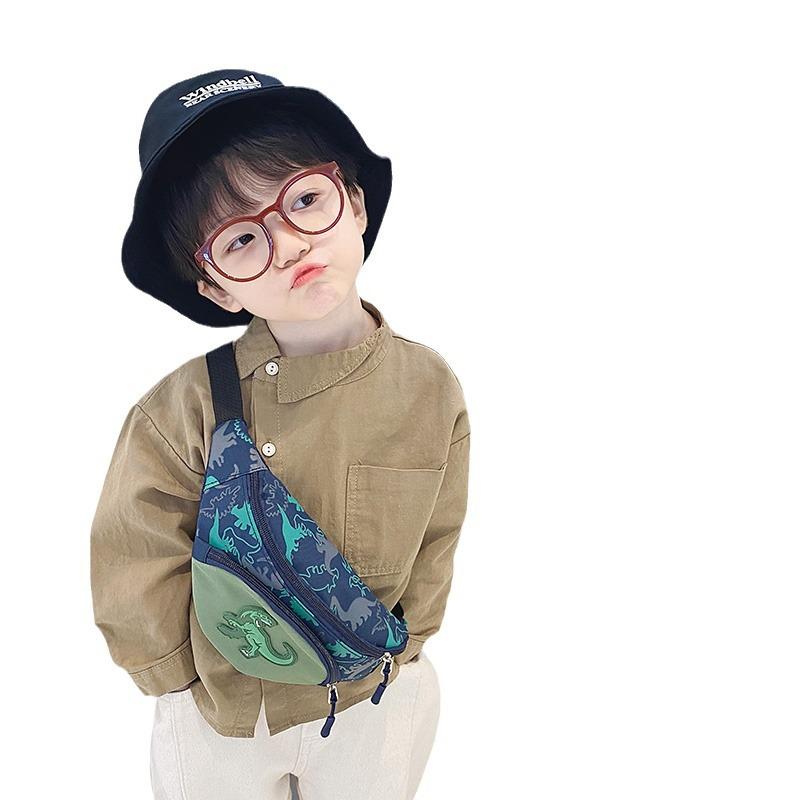 Canvas Crossbody Trendy Bag For Boys Adorable Dinosaur Kids Chest Bag Breathable Nylon Lining