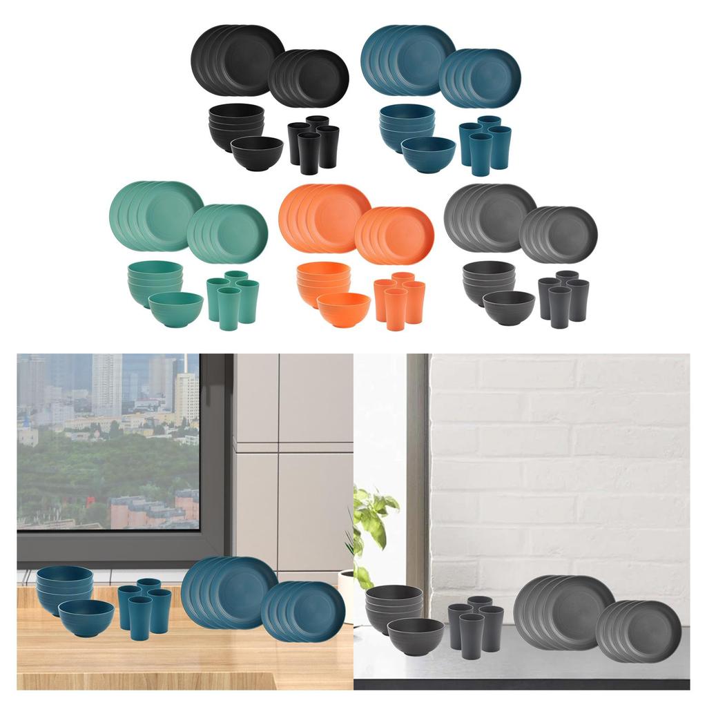 Dinnerware Sets Minimalist Service for 4 Wheat Straw PP Plates Non Breakable Cups for Outdoor Camping Home Kitchen RV Party