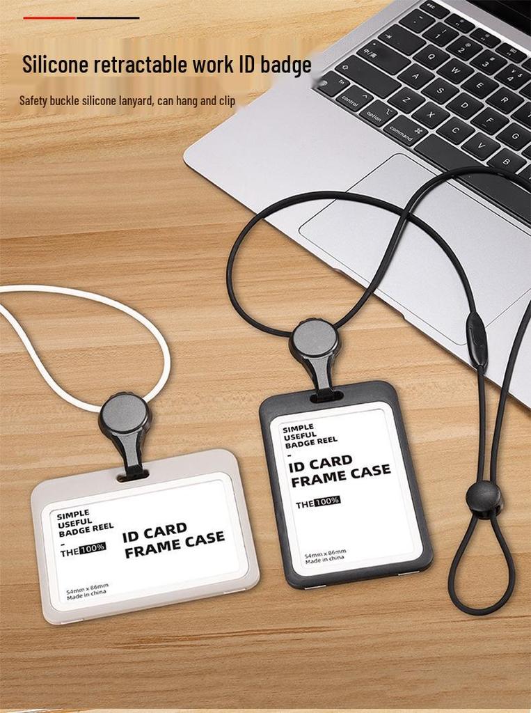 Double-Sided Transparent ID Card and Badge Holder with Round Silicone Lanyard