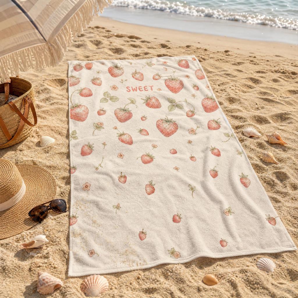 Strawberry Milk Aesthetic Beach Towel, Suitable For Beach, Swimming Pool, Vacation, Unique Holiday Gift