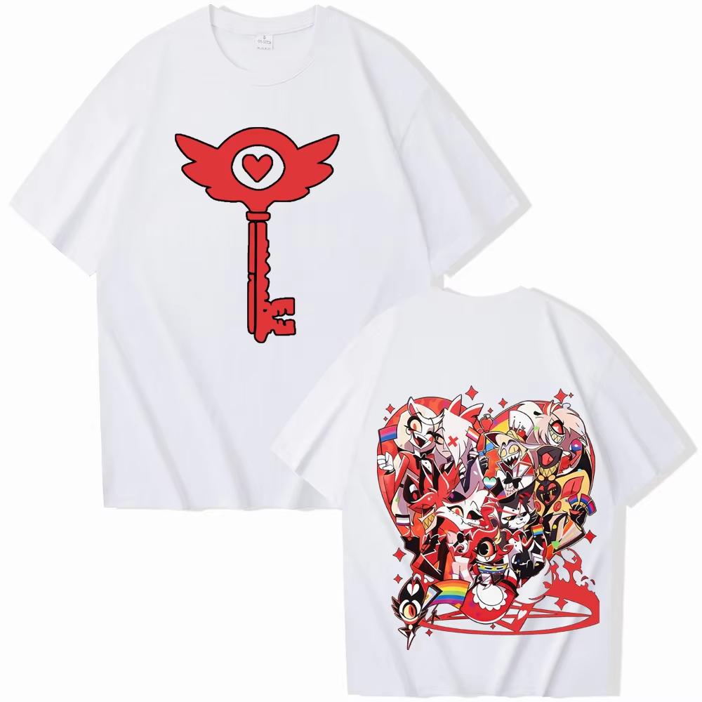Hazbin Hotel Graphic Pure Cotton Shirt, Vintage Style for Men, 2026 Hit Show, Unisex Harajuku Loose Short Sleeve Summer T-shirt