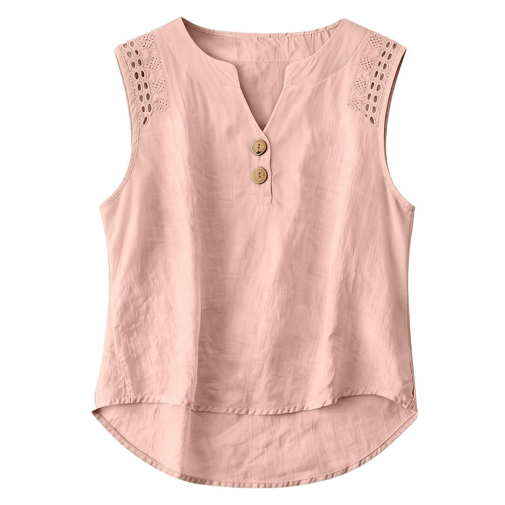 Women's Floral Sleeveless Linen Casual Shirt Top