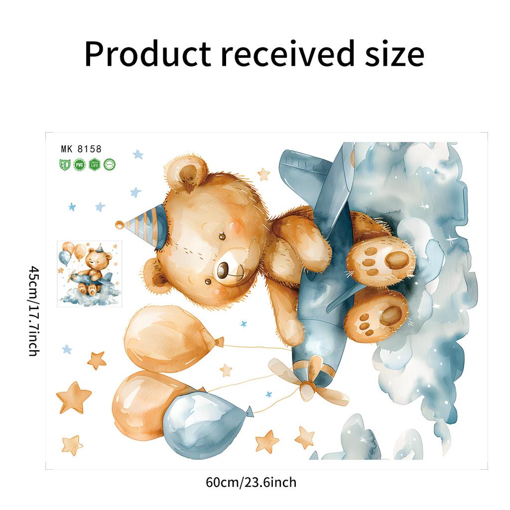 Cartoon Bear Cloud Stars Balloons Wall Stickers for Kids Room Nursery Home Decor Peel and Stick Removable Wall Art Cartoon Wall Decals