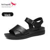 Red Dragonfly Women's Genuine Leather Sandals - Summer 2025 Comfortable Soft Sole Flat Bottom for Middle-aged Mothers