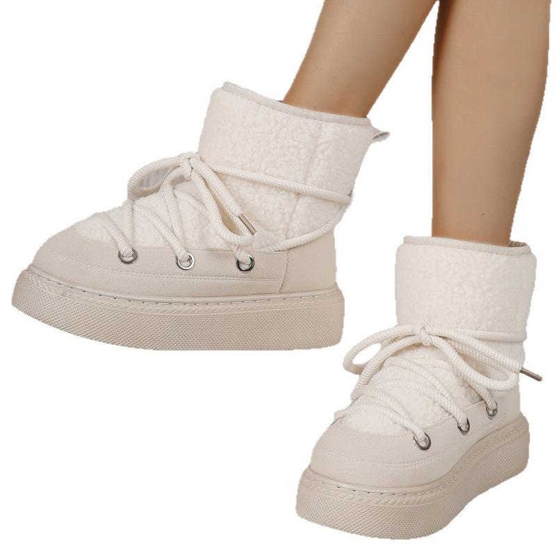 Thick-soled warm round cotton shoes winter new lace-up piled thickened lace-up warm snow boots