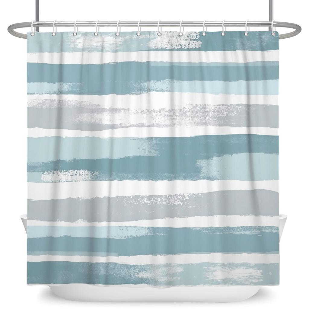 Blue Grey Gradient Texture Shower Curtain Waterproof Bath Curtain Bathroom Decor Nautical Inspired Polyester Fabric With Hooks