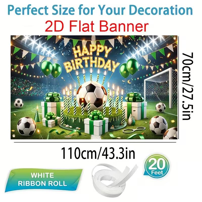 

2D Happy Birthday Background Cloth Soccer Themed with Football & Candles Banner 47.2x31.5inch/120*80cm