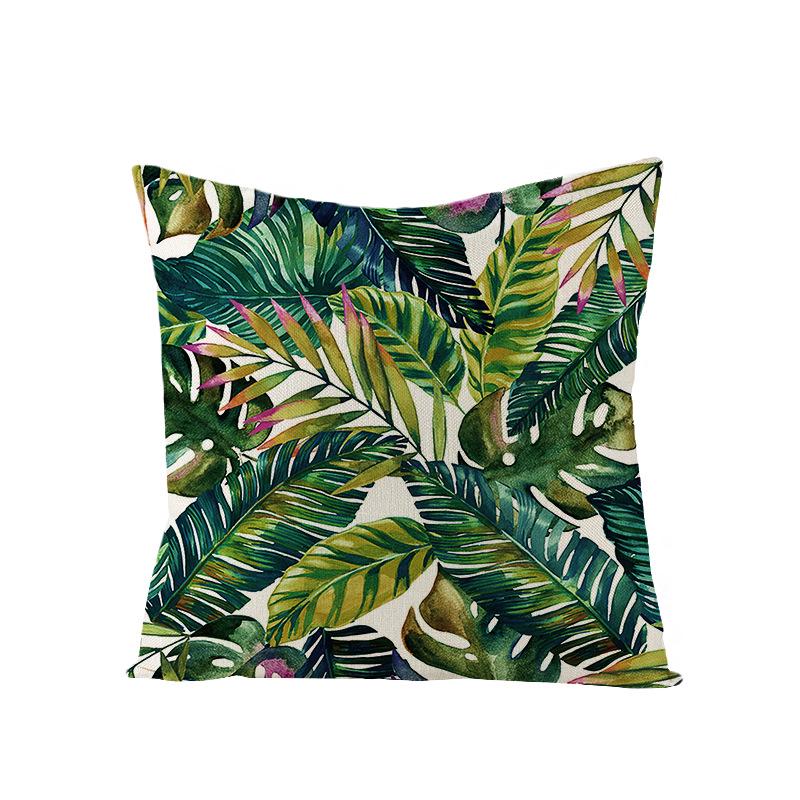 Tropical Green Leaf Linen Pillowcase - Nordic Style Sofa Cushion Cover