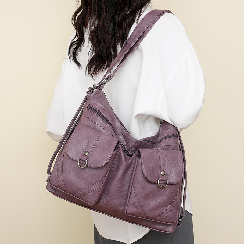 Damen Tasche Vintage Umhängetasche Große Kapazität Multi-Pocket PU Weiches Leder