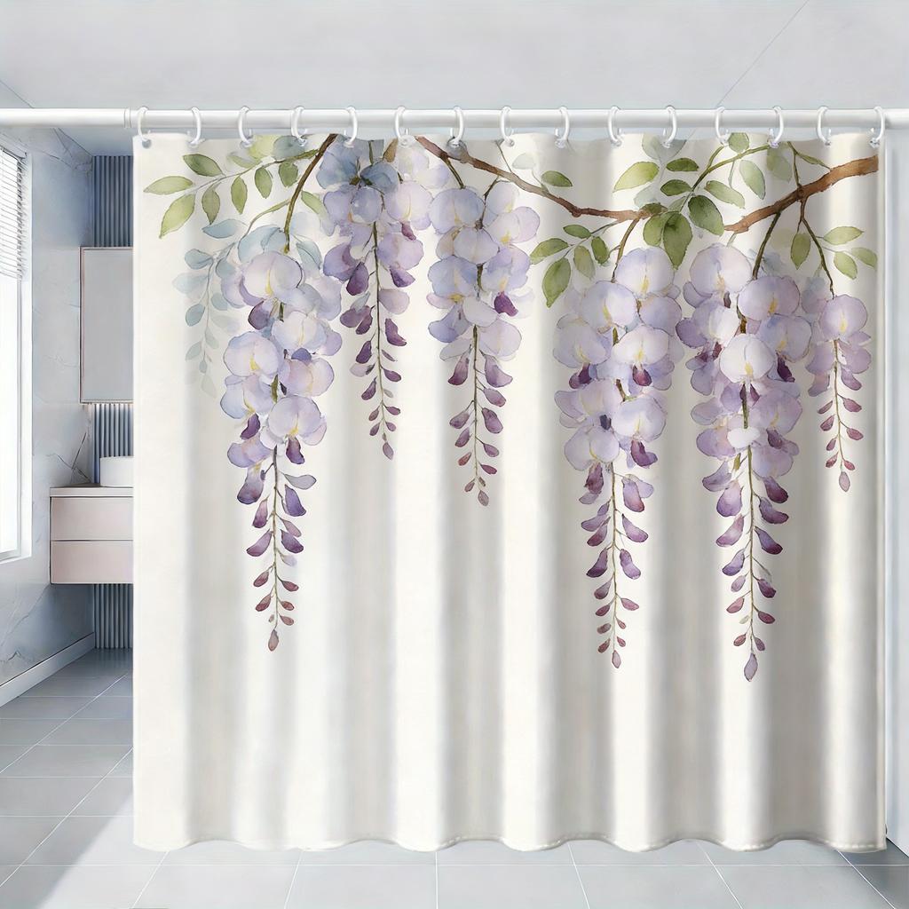 Watercolor Green Hanging Leaves Waterproof Shower Curtain For Bathroom Decor