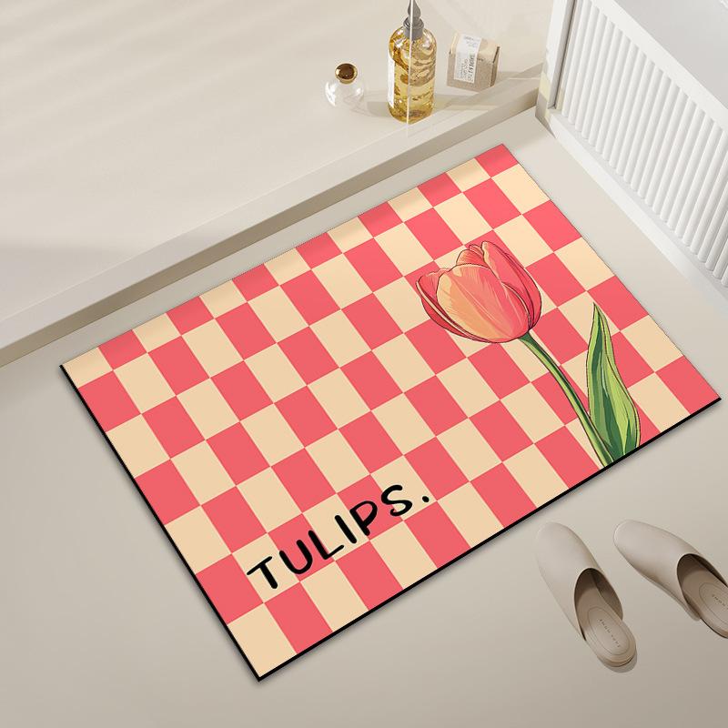 Tulip Flower Diatom Mud Absorbent Soft Mat Bathroom Door Non-slip Mat Household Foot Mat Bathroom Quick-drying Floor Mat