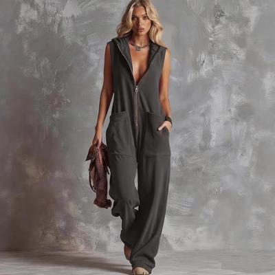 Retro Hooded V-Neck Zipper Jumpsuit for Women (2026 Collection)