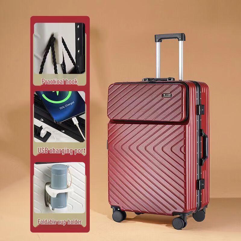 KANDEXS W-H01 Aluminum Frame Front-Opening Suitcase with Charging 22-inch