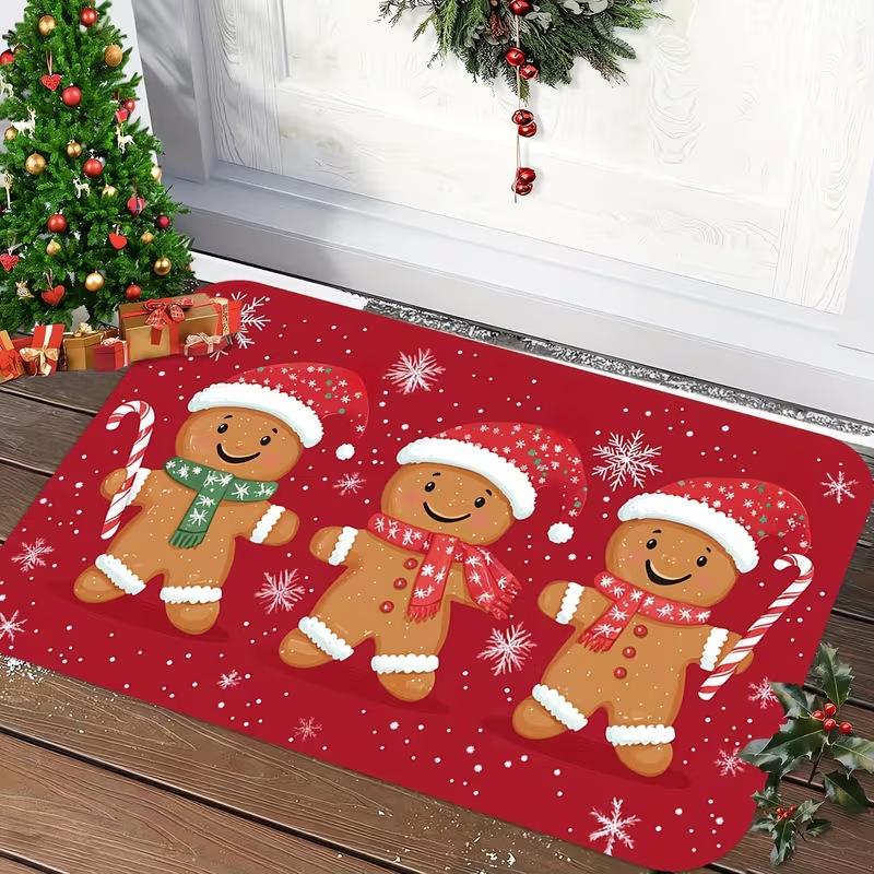 VIKAMA Christmas Gnome Welcome Doormat Red Plaid Non Slip Floor Mat Front Porch Entrance Rug Holiday Home Decor