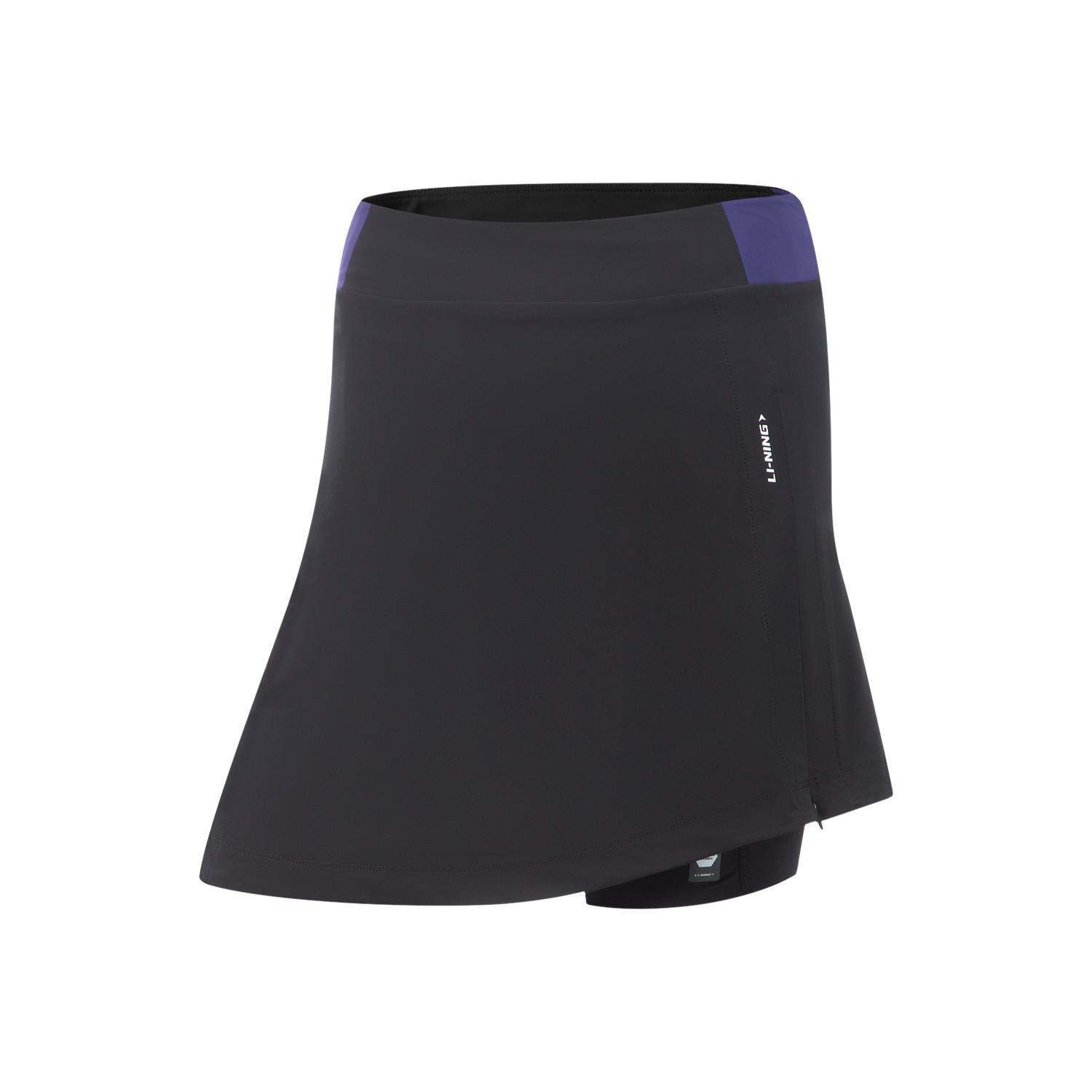 

Li-Ning Fitness Series Versatile Fashion Letter Elastic Band Fake Two-Piece Anti-Exposure Casual Skirt Women skirts Black AKSV808-1 S