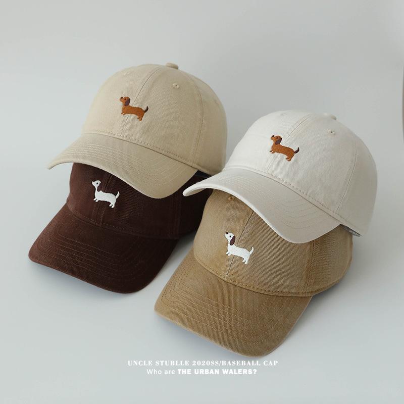 Unisex Original Design Embroidered Sausage Dog Baseball Cap Korean Style Versatile Wide Brim Face Revealing Duckling Tongue Hat