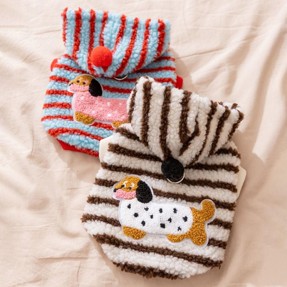 Cartoon Pattern Striped Dog Hoodie Warm Pet Hooded Jacket Cute Dog Base Coat  Festival