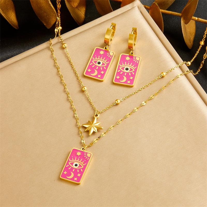Gold Evil Eye Tarot Card Jewelry Set with Star Charm
