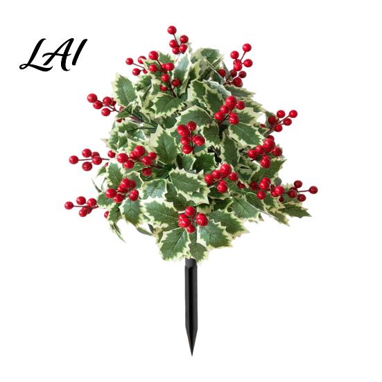 Outdoor Patio Christmas Accents Artificial Poinsettia Flower Yard Stake Red Floral Ground Spike Decor Potted Pine for Weather‑Resistant Fake Plant