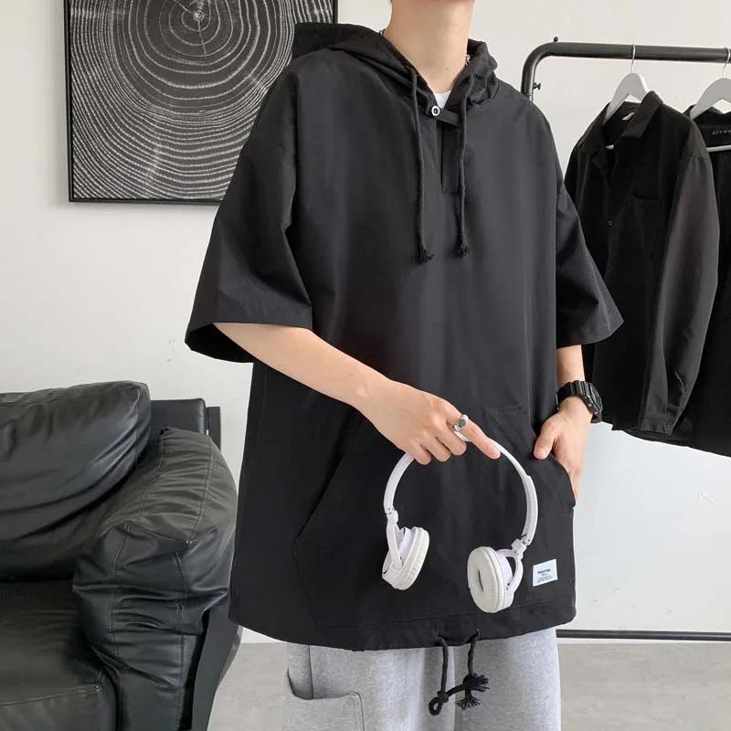 Sommer Kurzarm T-Shirt Herren Loose Trend All-Match Top Kleidung Halbarm Kapuzenpullover T-Shirt