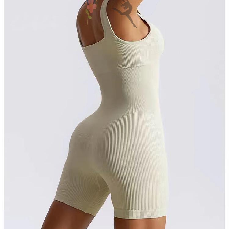 Quick-Drying Ribbed Yoga & Dance Bodysuit with Shorts