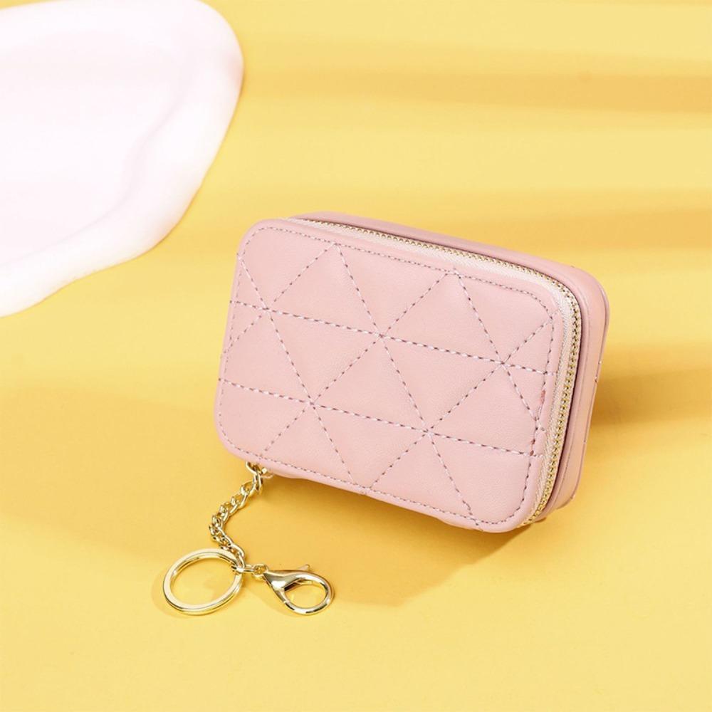 

New PU Leather Lipstick Bag with Mirror Solid Color Makeup Case Zipper Mini Purse Travel