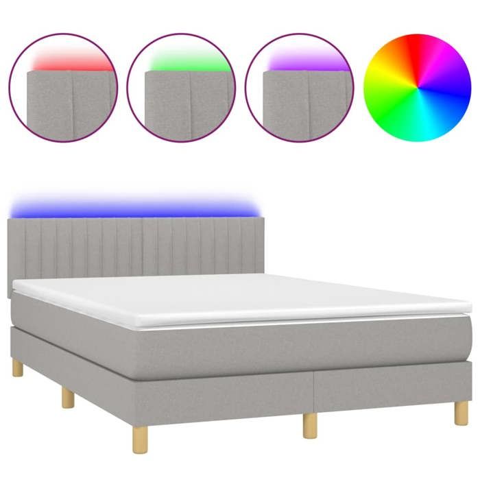 VidaXL Slat Bed Base with Mattress and LED, Upholstered Bed, Double Bed, Adult Bedroom Interior Bed, 3133869
