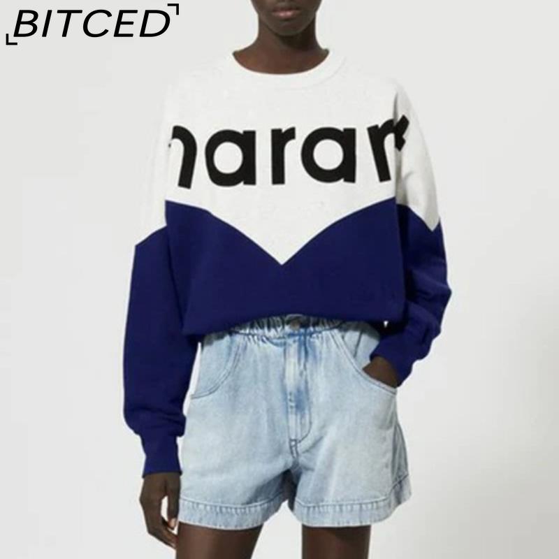 BITCED Women's Winter Colour-Blocked Fleece-Lined O-Neck Sweatshirt